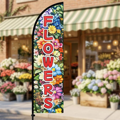 Flowers Feather Flag With Pole Kit, 8FT Double Sided Floral Advertising Swooper - Image 2