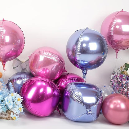 Pink Purple Round Foil Balloons 9 pcs, Metallic Giant 4D Round Balloons 22 Inch - Image 3