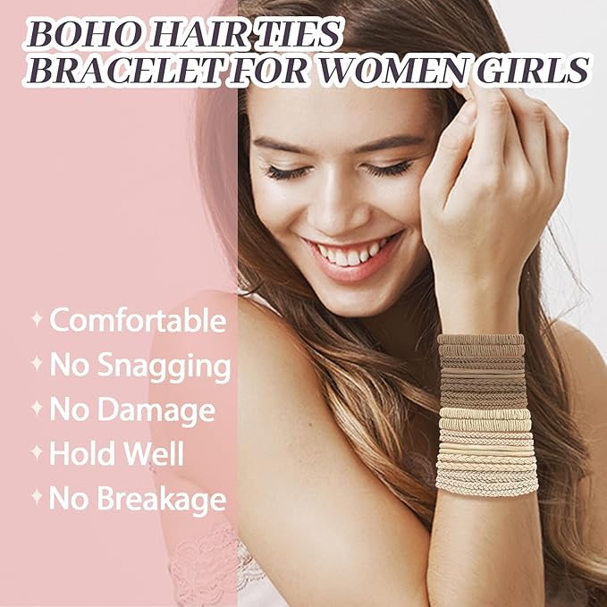 JIIRS 20PCS Boho Hair Ties,Elastic Bracelets,Elastic Hair Ties, Hair Bands For Ponytails,Ponytail Holder for Thick or Thin Hair,Boho Hair Bracelets No-Damage For Daily Life, Sport, Working(Set4)