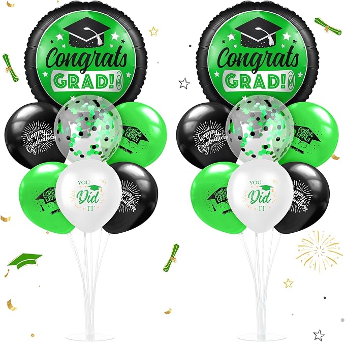 Kasyat 2 Set Green and Black 2026 Graduation Table Centerpiece Balloon Stand by Kasyat