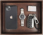 Leather Decorative Vanity Tray, Desktop Storage Organizer, Catchall Tray, Valet Tray, Nightstand or Dresser Organizer Tray for Men Change,Key,Phone,Glasses (Brown)