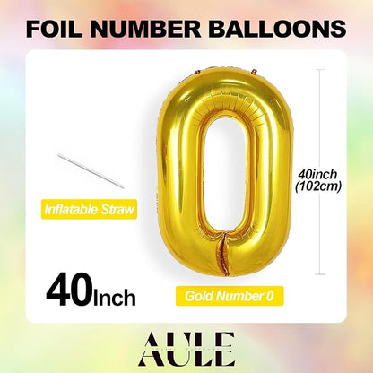 AULE 40 Inch Gold 0 Balloon Number Foil 0-9 Birthday Big Numbers | Birthday - Image 4