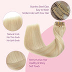 PINKPEARL Clip in Hair Extensions #27P60 Caramel Blonde Highlighted Platinum Blonde 120g 7pcs 16 Inch Clip in Hair Extensions Real Human Hair Hair Extension Clip Ins(#27P60-16)