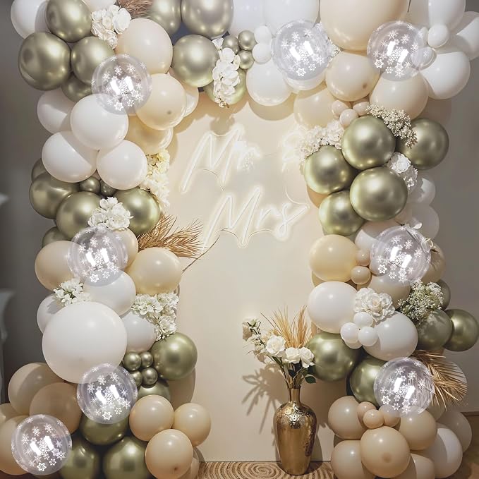 Jobkoo Snowflake Balloons Winter Wonderland Beige Gold Cream White Sand - Image 5