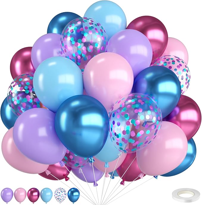 Pink and Blue Balloons, 12 Inch Metallic Maca Blue Pink Purple by FunHot