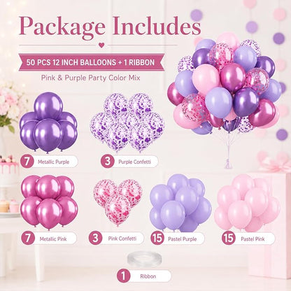 Pink and Purple Balloons, Metallic Purple Pink Latex Balloons - Image 4