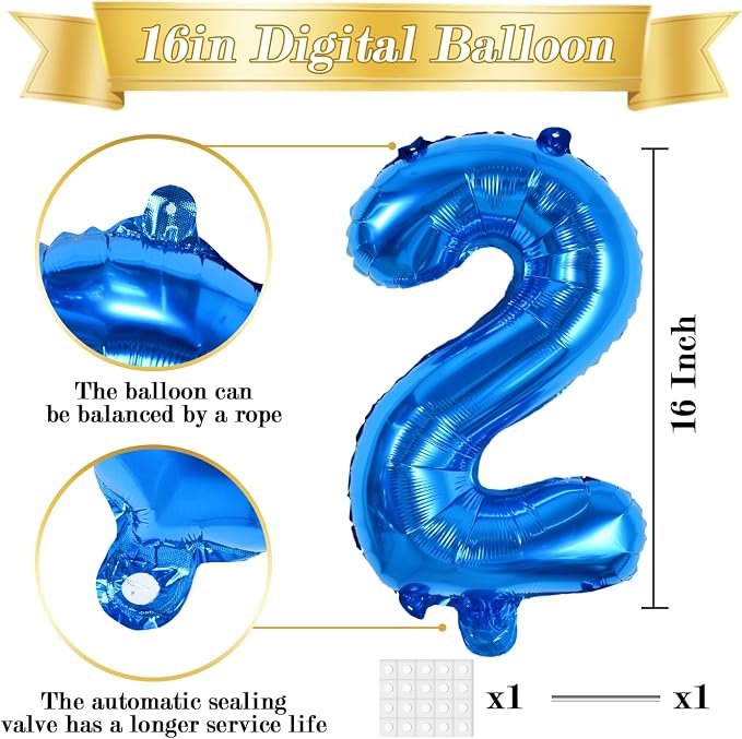 TONIFUL Number Balloon 16 Inch 10 Pcs Blue 0-9 Birthday Number Balloons | Small - Image 2