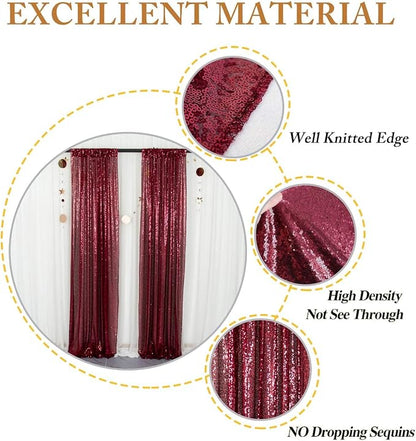 ShinyBeauty Burgundy Sequin Curtain Backdrop 2 Panels 4FTx8FT Wedding Decor - Image 5