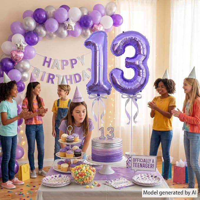Purple Number 13 Balloon 40 Inch, Giant Metallic Foil Number 13 Balloons - Image 6