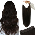 YoungSee 100g Wire Human Hair Extensions Dark Brown Hair Extensions Invisible Wire Brown Easy to Wear Fish Line Hair Extensions Remy Hair 20In