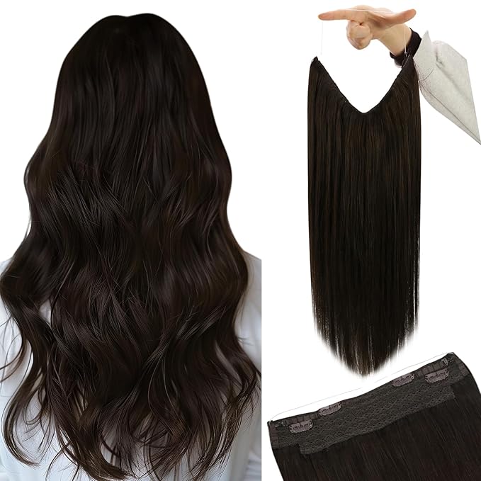 YoungSee 130G Brown Wire Hair Extensions for Women Dark Brown Secret Wire Hair Extensions Human Hair Invisible Headband Hair Extension Remy Hair 20Inch