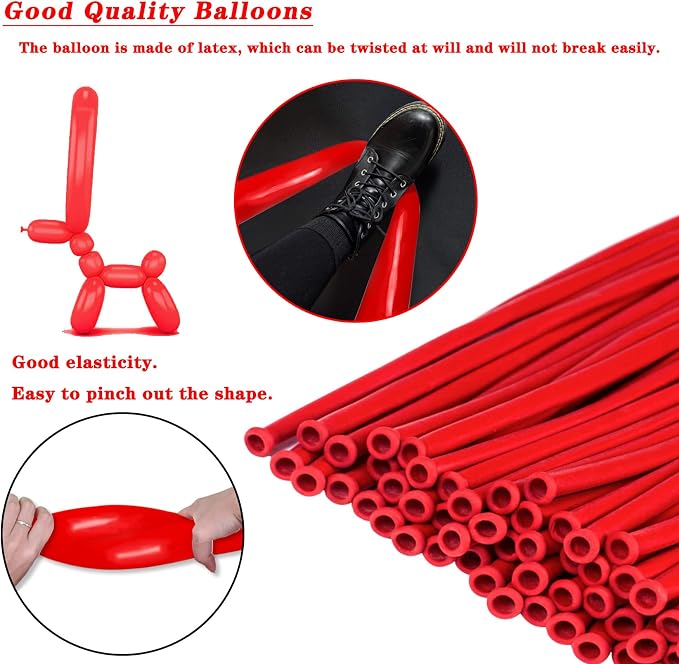 260 Long Balloons 100 Pack Red Twisting Animal Balloons Thickening Latex - Image 4