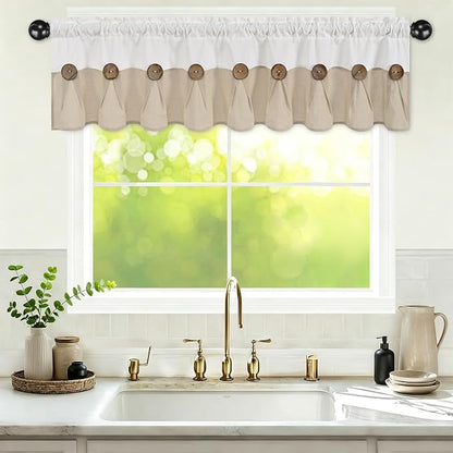 Farmhouse Valance Curtains, Boho Cotton Linen Kitchen Valance, Rustic Button - Image 2