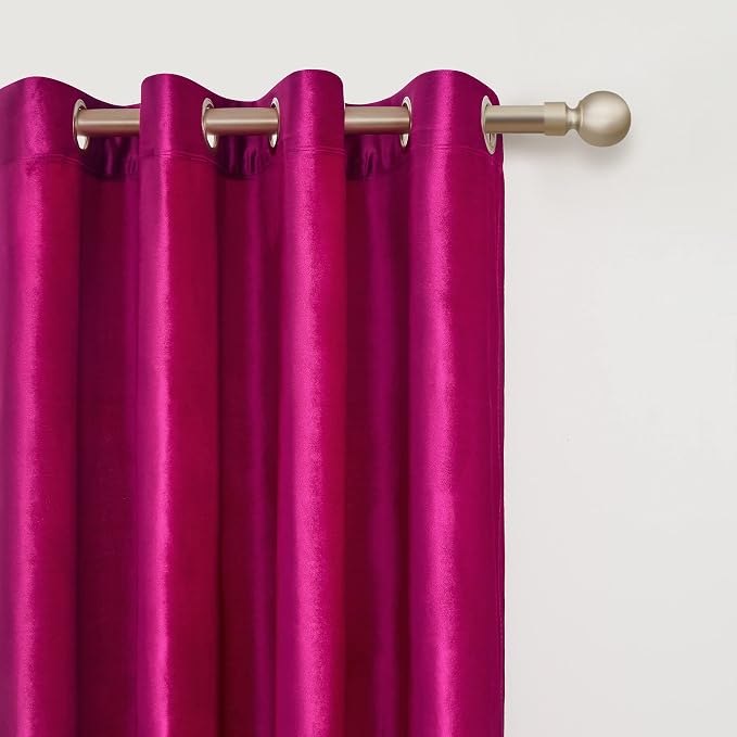 BULBUL Living Room Velvet Window Curtains 108 inch Length- 2 Panels Hot Pink - Image 2