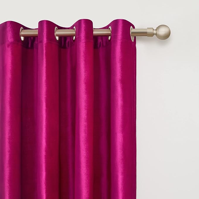 Hot Pink Velvet Blackout Curtains 84 inch - Image 2