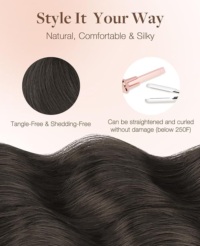 GOO GOO Invisi Edge Tape in Hair Extensions Human Hair, 1C Mocha Brown 20pcs 22inch 50g, Virgin Remy Hair, Seamless Injected Tape, Natural Look