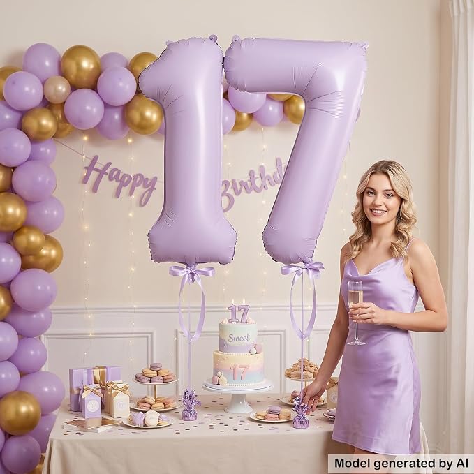 40 Inch Lavender Foil Number 17 Balloon - Image 3
