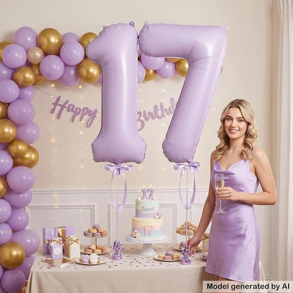 40 Inch Lavender Foil Number 17 Balloon - Image 3