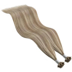 YoungSee U Tip Hair Extensions Highlight U Tips Human Hair Extensions Highlight Light Brown with Blonde Keratin Hair Extension for Women K Tip Real Hair Extension Hot Fusion 16In 50s/50g