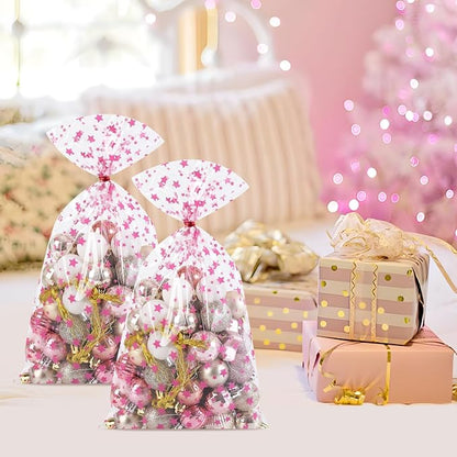 COQOFA 100 Pcs Pink Star 7"X12" Gift Wrap Cello Cellophane Treat Bags Party - Image 5