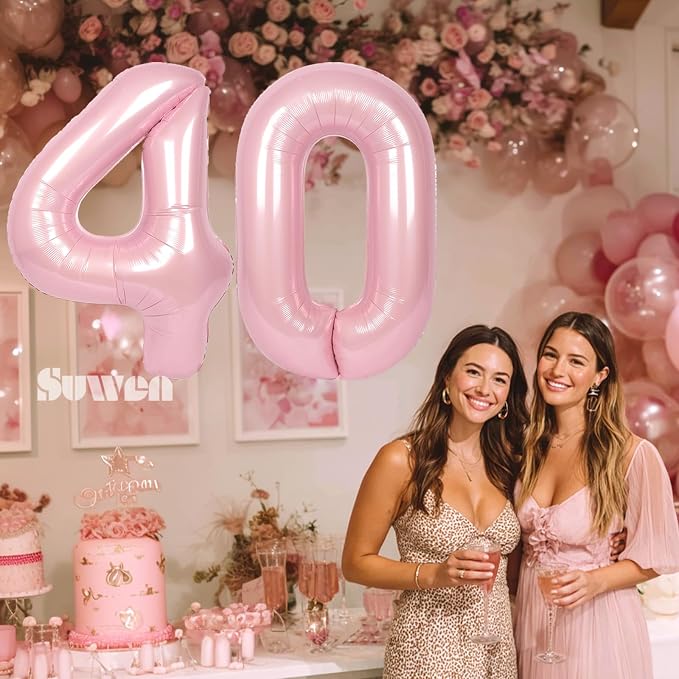 SUWEN 40 Inch Large Pink 40 Balloon Numbers Big Foil Helium Number Balloons 0-9 - Image 4