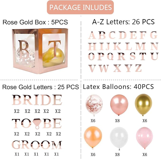 96 PC Bridal Shower Decorations Balloon Boxes Rose Gold - Image 3
