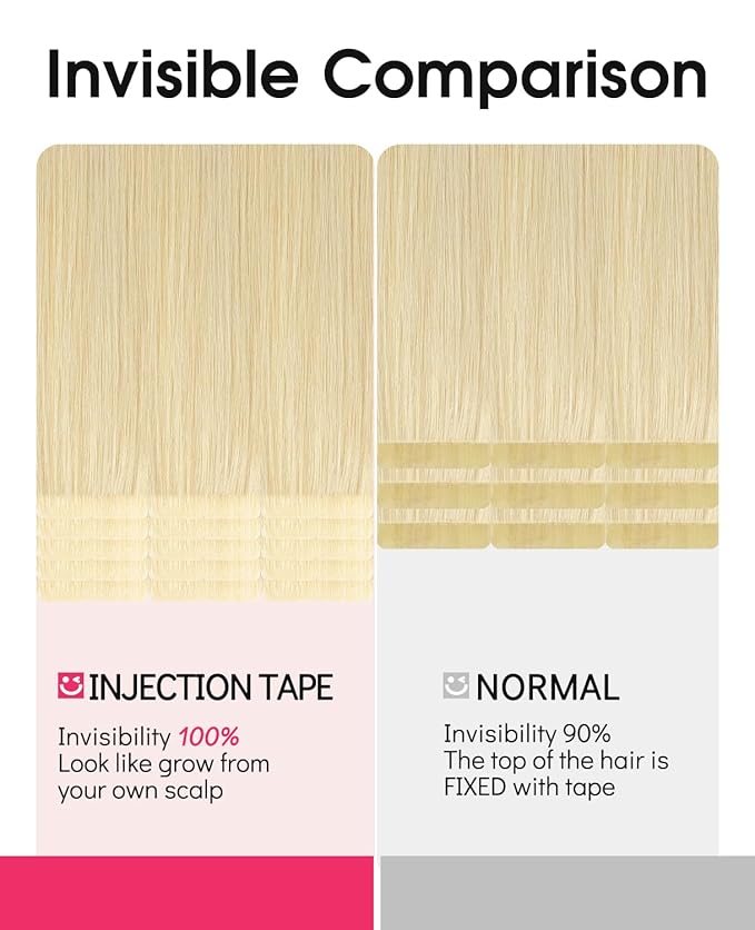 Youngsmile Injection Tape in Hair Extensions Human Hair #60 Platinum Blonde 20pcs 35g 16 Inch Injected Tape in Hair Extensions Real Human Hair (#60,16'')