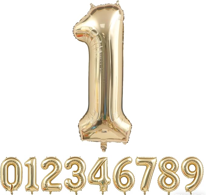 Light Gold Number 1 Foil Balloon 40IN Champagne Gold 1 Mylar Helium Balloon | by ANGEL+Q+HOUSE