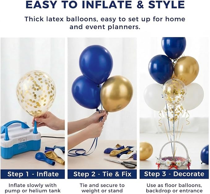 LovesTown 60PCS Dark Blue Gold Balloon Garland Kit, 12inch Arch Kit Confetti - Image 6