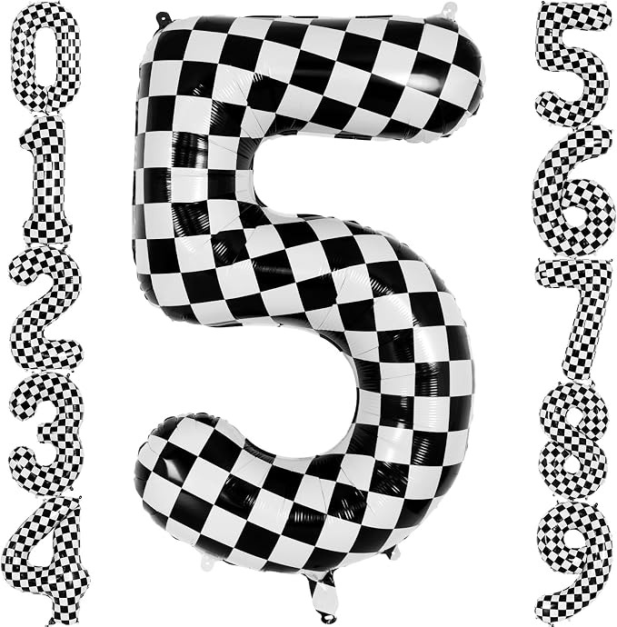 Checkered Number 5 Balloon 40 Inch, Large Foil Black and White Number Balloons by AIQINHU