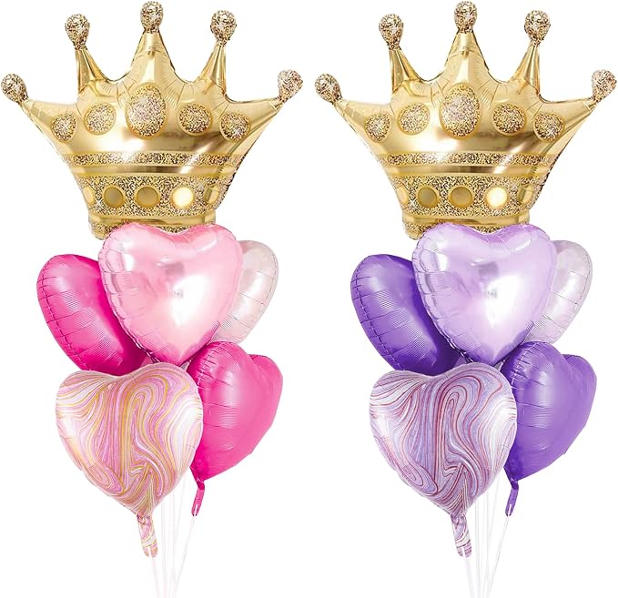 Crown Princess Balloons Pink Purple And Gold Set Of 2 Foil Helium Mylar Balloons by DDywarm