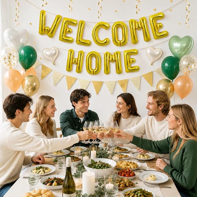 TONIFUL 16 Inch Gold Welcome Home Foil Letter Balloon Banner Decoration Kit | - Image 4