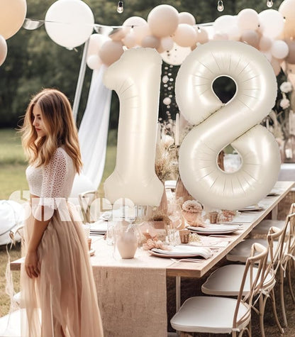SUWEN 40 Inch Cream White Large 18 Number Balloons Big Foil Helium Number - Image 3