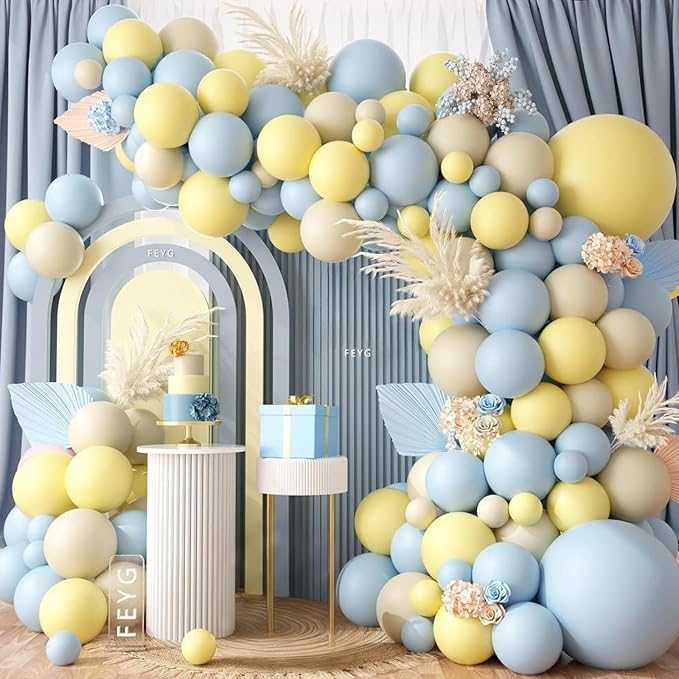 Pastel Blue Yellow Balloon Garland Arch by FEYG