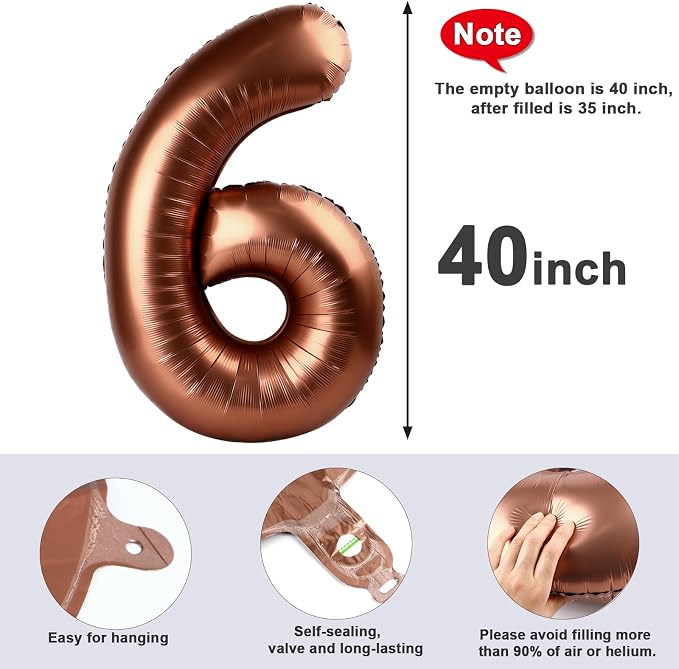 40 Inch Number 6 Balloon, Coffee Brown Birthday Decorations - Image 6