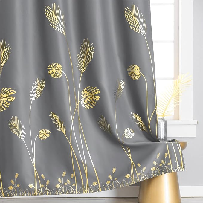 Sliding Glass Door Curtain 80W x 96L Inch Grey and Gold Blackout Curtain Palm - Image 4
