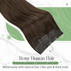 RUNATURE Short Wire Hair Extensions Real Human Hair 12 Inch 70g Invisible Wire Hair Extensions Dark Brown Remy Soft Hair Add Thickness #2 Dark Brown