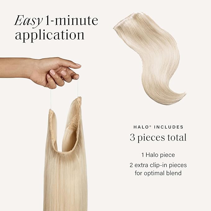 Luxy 100% Remy Human Hair – Halo Clip-In Hair Extensions –Natural Looking Volume & Length - One-Piece - Easy 5-Min Application 180 grams 20" Platinum Blonde Halo