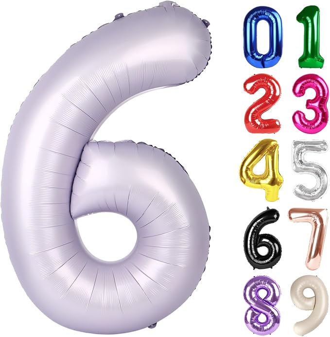 6 Balloon - Lilac Birthday Number Balloons, 40 Inch Decorations Men Women | by ALPHADELTAPI