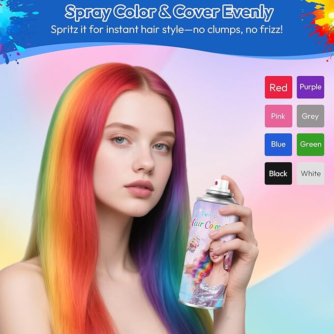 Black Temporary Hair Color Spray - Washable & Non-Sticky Hair Dye for Halloween, Cosplay, Parties-Safe for Kids, Women & Men - Quick-Drying & Easy to Wash Out(120ml)