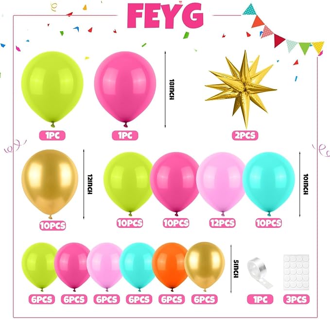 Summer Tropical Balloon Arch Kit, Rainbow Neno Balloon Arch, Hot Pink Green - Image 2