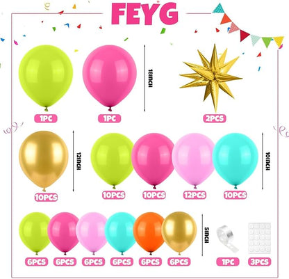 Summer Tropical Balloon Arch Kit, Rainbow Neno Balloon Arch, Hot Pink Green - Image 2