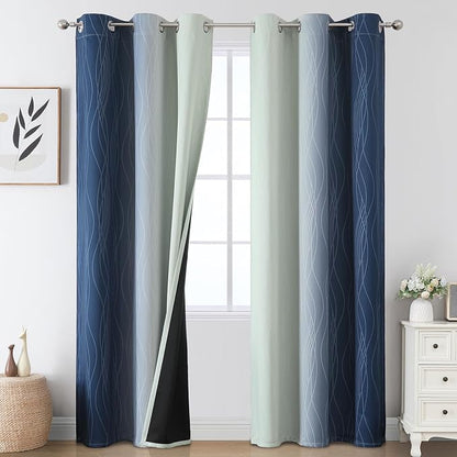 Navy Blue and Sage Green Ombre Blackout Curtains by ESTELARTEXTILER