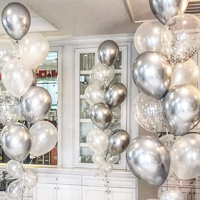 62pcs Blue Silver White Confetti Balloons Kit, 12 Inch White Royal Blue - Image 7