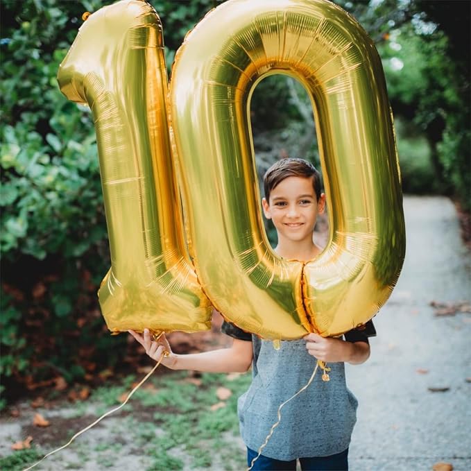 Gold 10th Birthday Balloons for Boys Girls, 40 Inch Big Gold Foil Number 1 and - Image 4