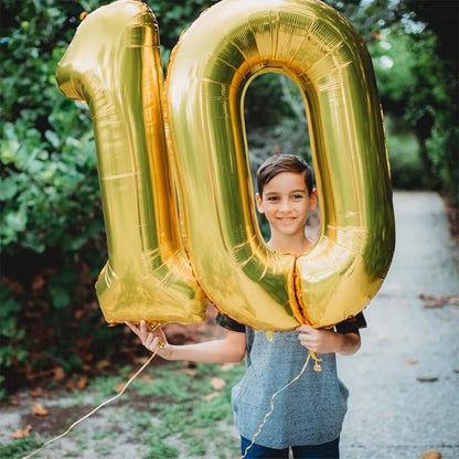Gold 10th Birthday Balloons for Boys Girls, 40 Inch Big Gold Foil Number 1 and - Image 4