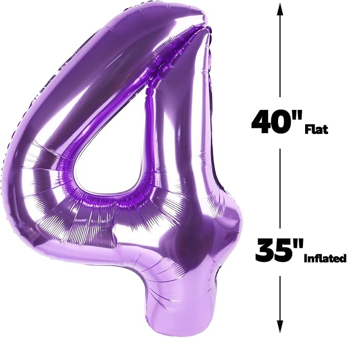 Purple Number 4 Balloon 40 inch, Balloon numbers party supplies, deco photo - Image 2