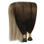 YoungSee Itip Hair Extensions Brown Balayage 24 Inch Keratin Itip Human Hair Extensions Ombre Dark Brown to Medium Brown with Blonde Itip Extensions Long Straight Hair 50g 50s