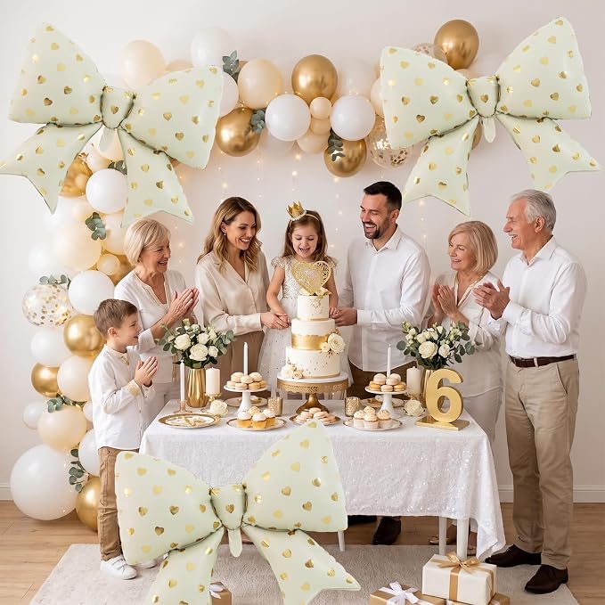 38 Inches Bow Balloon with Gold Heart Print - Image 5