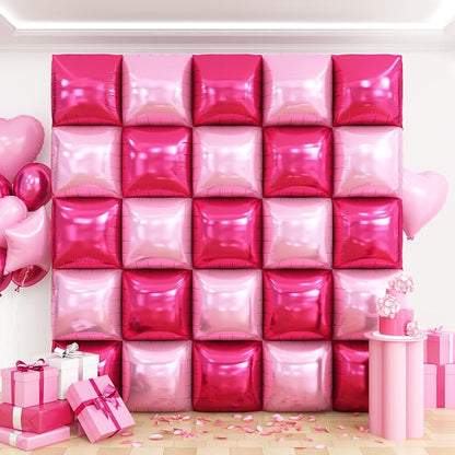 Hot Magenta Pink Square Foil Balloons Wall Tunnel Backdrop Double Sided by OTLGEUA